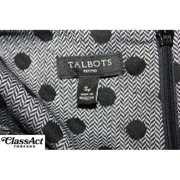 Talbots Dress polka dot Faux Wrap Black 3/4 Sleeve Back Zipper Petite Small - Picture 5 of 5